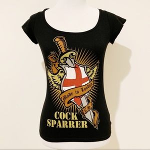 S 💋 Worn Ladies Punk Rock Band Shirt Cock Sparrer